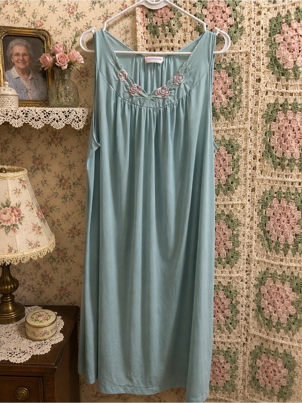 Light Blue Embroidered Sleeveless Nightgown - Women's Chemise